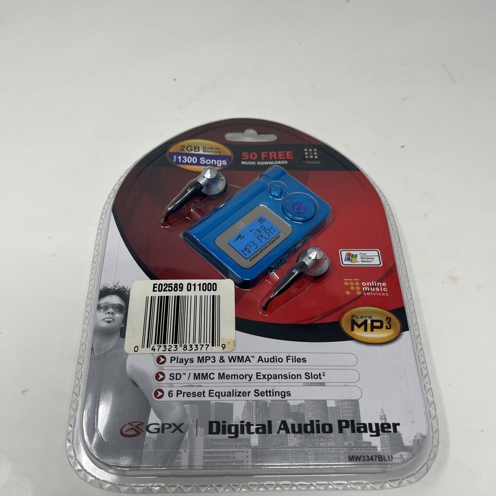 GPX MW3347 Digital Audio MP3 Player 2GB Blue SD MMC Slot Vintage New
